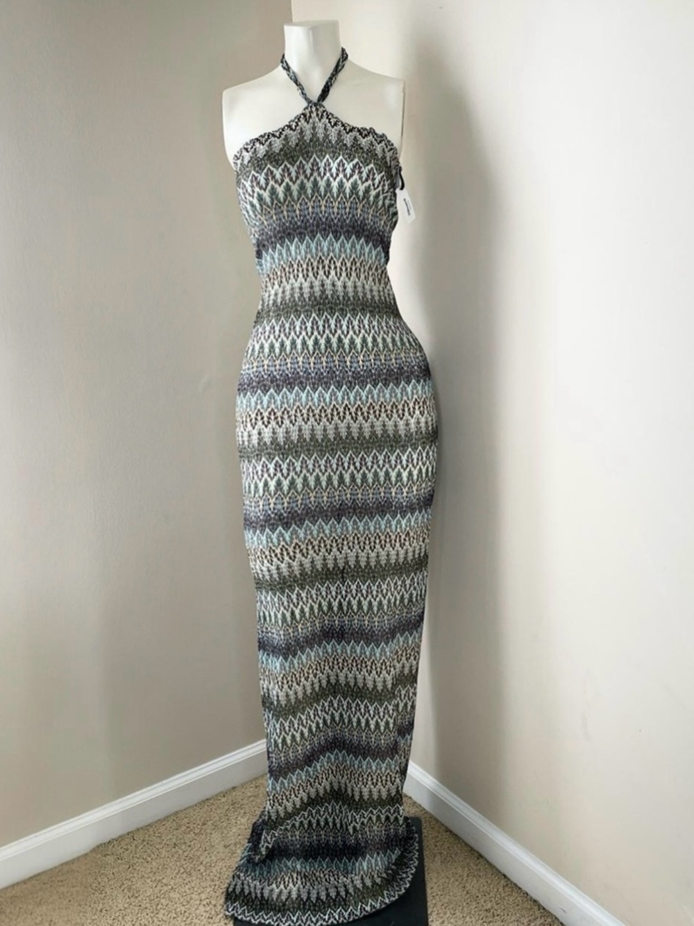 Halter Maxi Dress in Multi-Color Chevron